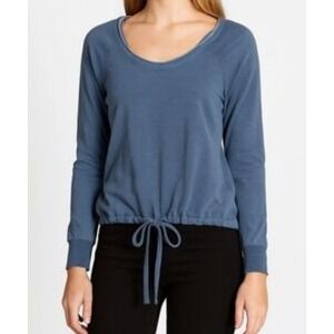 Cloth & Stone Women's Blue Denim Scoop Neck Drawstring Hem Pullover Top Size S